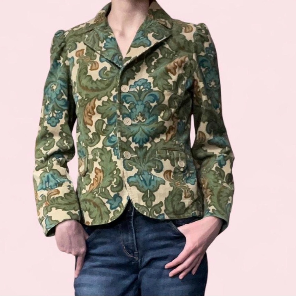 Floral Patterned Green Jacket - image 1